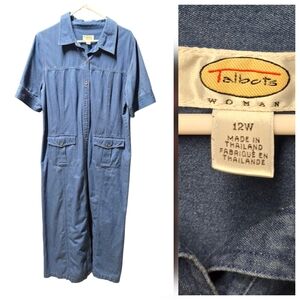 Talbots Blue Denim Knee Length Dress Short Sleeve